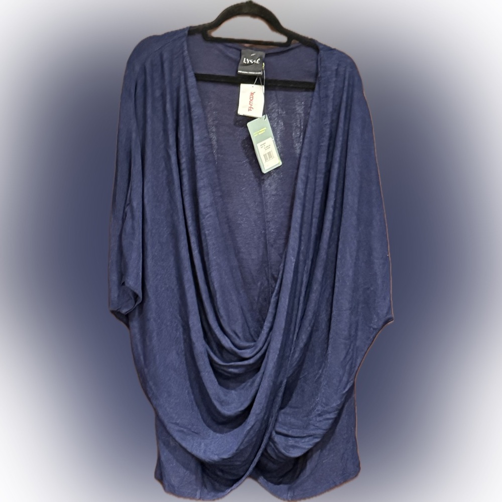 Lysse crossover midnight blue drape top 3x